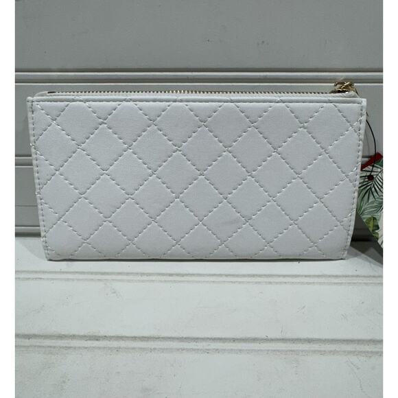 Studio Badgley Mischka White Quilted Long Cards Wallet NWT Vegan Leather - Picture 3 of 7